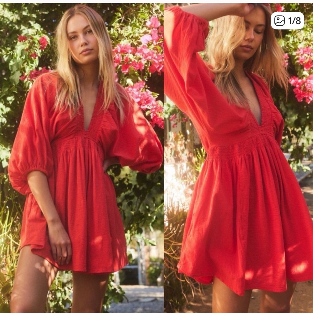Women's Red V-Neck dress free people size XS